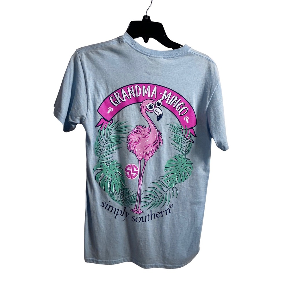 Simply Southern T-Shirt Small Blue Grandma-Mingo Flamingo Graphic Womens